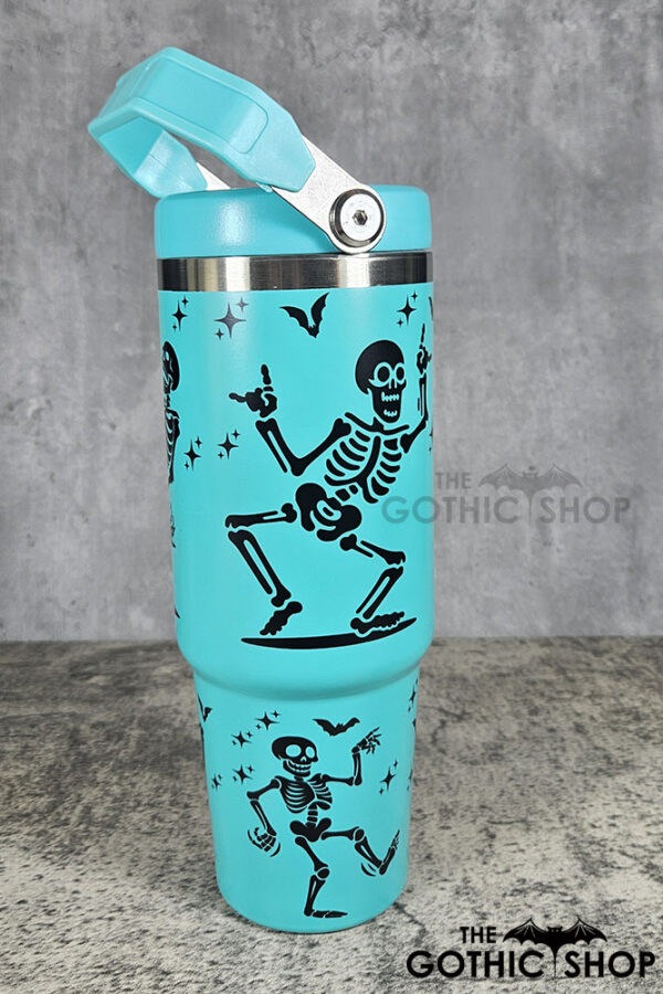 Dancing Skeletons 30oz Gothic Turquoise Travel Tumbler