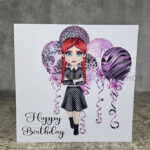 Willow Goth Girl & Purple Balloons Birthday Greetings Card