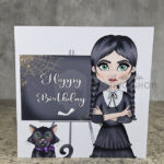 Willow Goth Girl & Cat Blackboard Happy Birthday Greetings Card