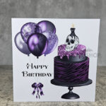 Skull Cake Purple Balloons Birthday Gothic Greetings Card
