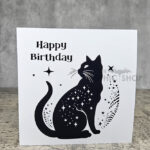 Mystical Cat & Stars Happy Birthday Gothic Witchy Greetings Card