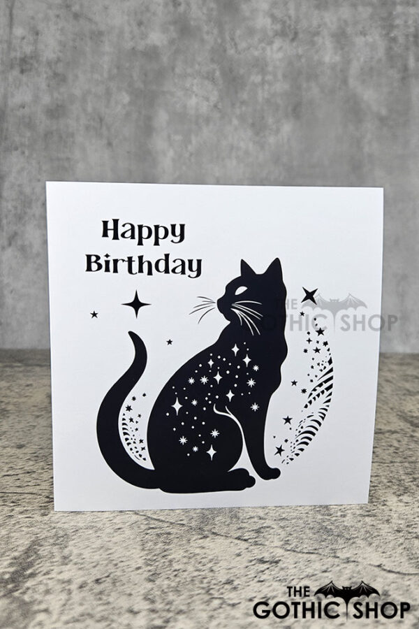 Mystical Cat & Stars Happy Birthday Gothic Witchy Greetings Card