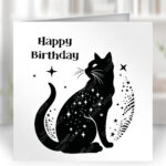 mystical cat & stars happy birthday gothic witchy greetings card
