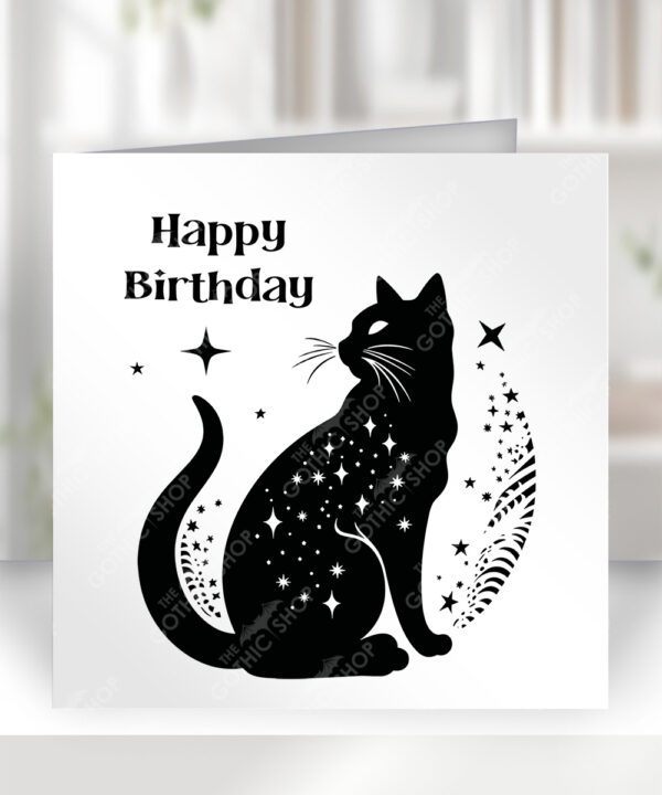 mystical cat & stars happy birthday gothic witchy greetings card