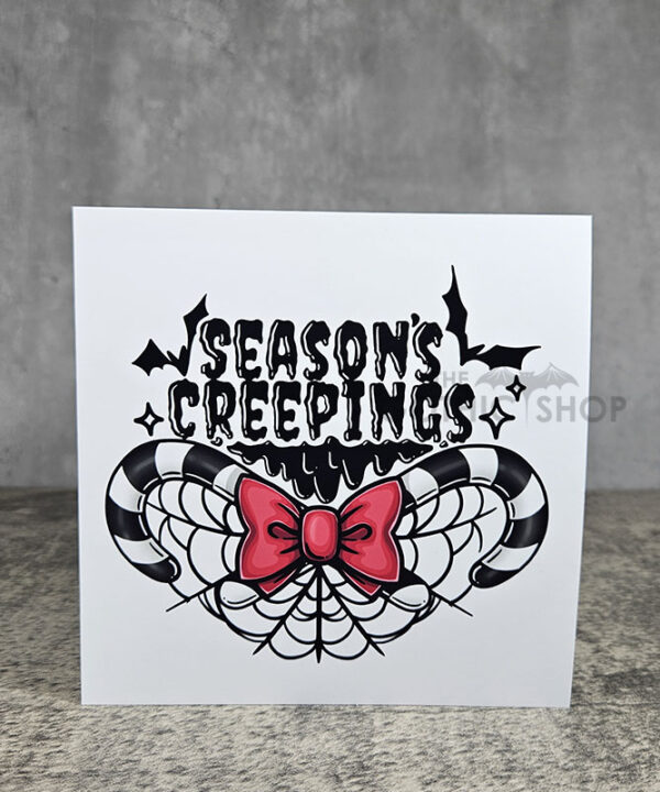 Season's Creepings Candy Cane Gothic Witchy Christmas Greetings Card