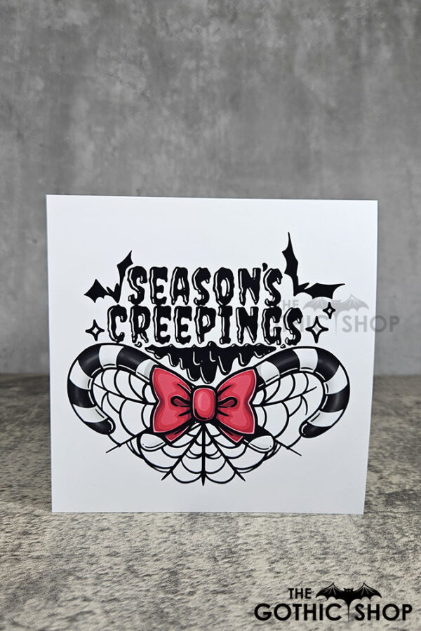 Season's Creepings Candy Cane Gothic Witchy Christmas Greetings Card