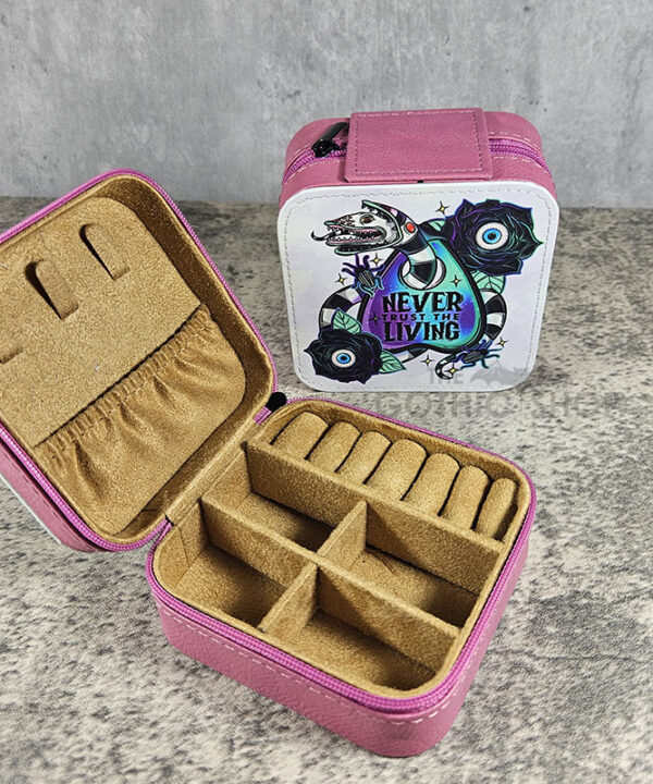 Never Trust The Living Sandworm & Planchette Pink Faux Leather Travel Jewellery Box