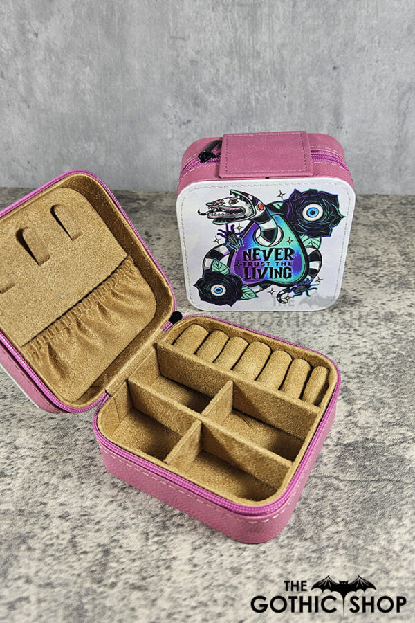 Never Trust The Living Sandworm & Planchette Pink Faux Leather Travel Jewellery Box