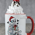 Spooky Skeleton with Gift Gothic Christmas Red Mug