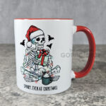 Spooky Skeleton with Gift Gothic Christmas Red Mug