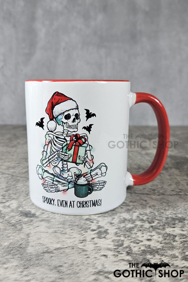 Spooky Skeleton with Gift Gothic Christmas Red Mug