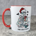 Spooky Skeleton with Gift Gothic Christmas Red Mug