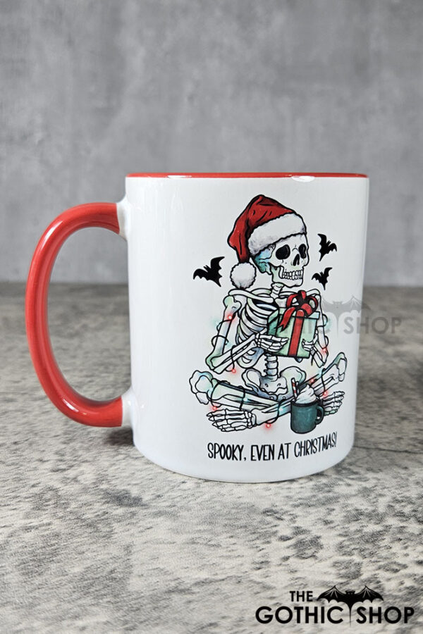 Spooky Skeleton with Gift Gothic Christmas Red Mug