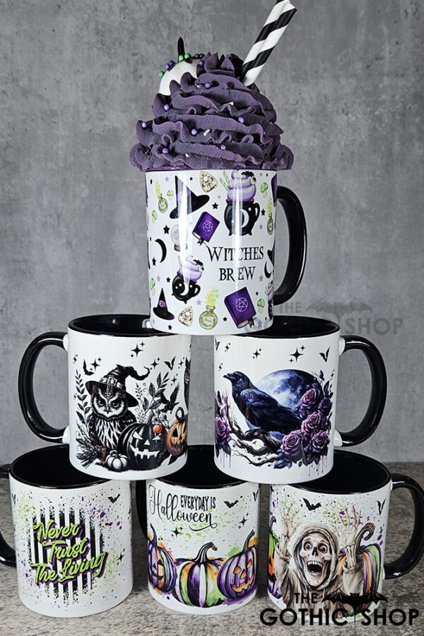 Never Trust The Living Grunge Striped Gothic Halloween Mug