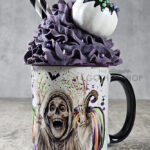 Striped Pumpkins and Skeletons Gothic Halloween Mug