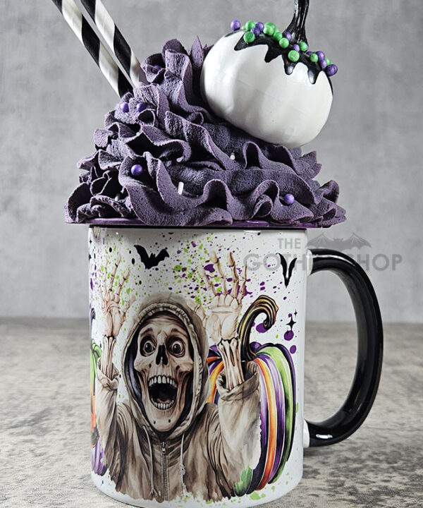 Striped Pumpkins and Skeletons Gothic Halloween Mug