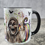 Striped Pumpkins and Skeletons Gothic Halloween Mug