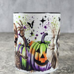 Striped Pumpkins and Skeletons Gothic Halloween Mug
