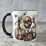 Striped Pumpkins and Skeletons Gothic Halloween Mug