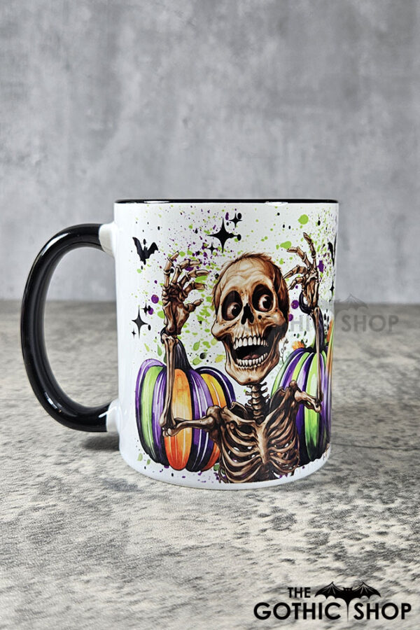 Striped Pumpkins and Skeletons Gothic Halloween Mug