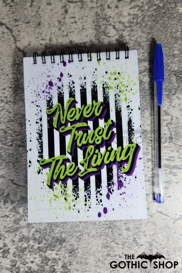 Never Trust The Living Grunge Striped A6 Gothic Notepad