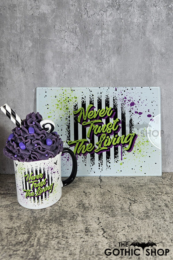 Never Trust The Living Gothic Halloween Glass Chopping Board