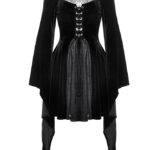 Dark in Love Arachne Black Velvet Gothic Dress with Spiderweb Lace
