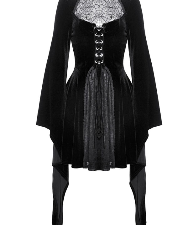 Dark in Love Arachne Black Velvet Gothic Dress with Spiderweb Lace