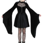 Dark in Love Arachne Black Velvet Gothic Dress with Spiderweb Lace
