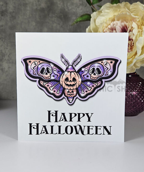 Pumpkin Purple Orange Moth Halloween Gothic Greetings Card