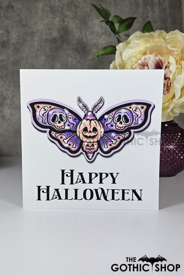 Pumpkin Purple Orange Moth Halloween Gothic Greetings Card