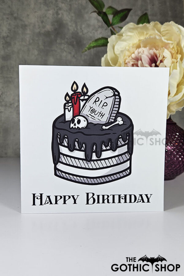 RIP Youth Cake Birthday Gothic Greetings Card