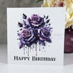 Dripping Purple Roses Trio Birthday Gothic Greetings Card