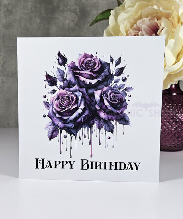 Dripping Purple Roses Trio Birthday Gothic Greetings Card