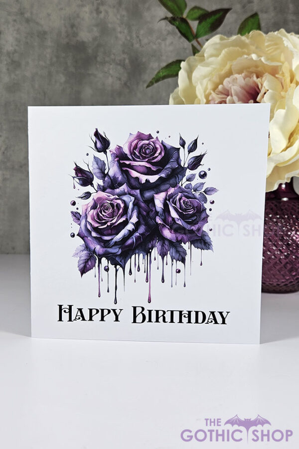 Dripping Purple Roses Trio Birthday Gothic Greetings Card
