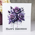 bleeding purple roses trio birthday gothic greetings card