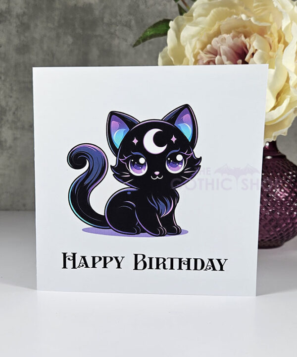 Luna Kawaii Black Cat Birthday Gothic Greetings Card