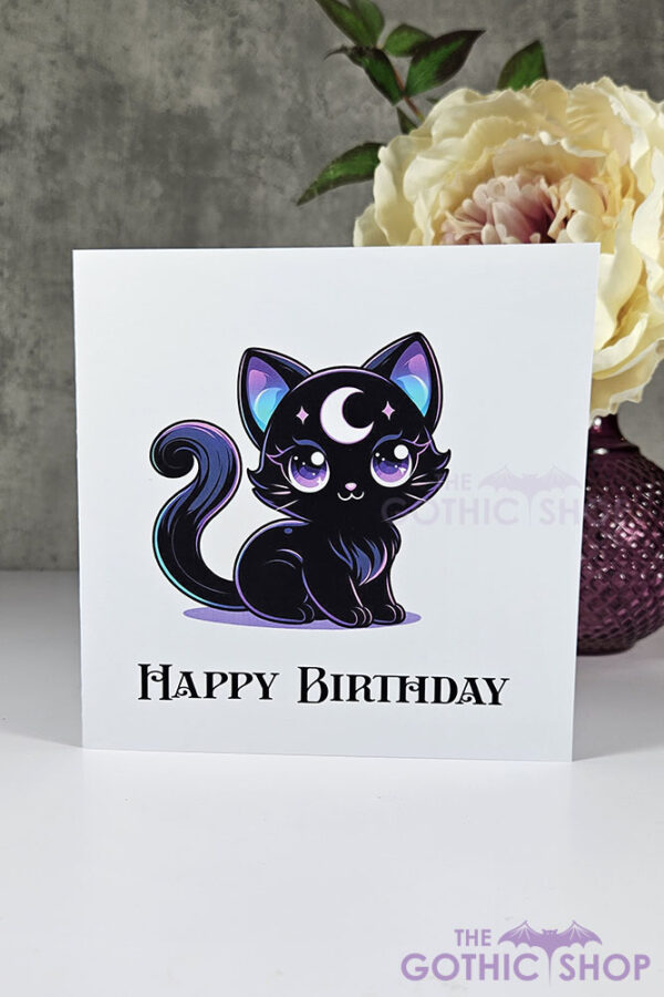 Luna Kawaii Black Cat Birthday Gothic Greetings Card