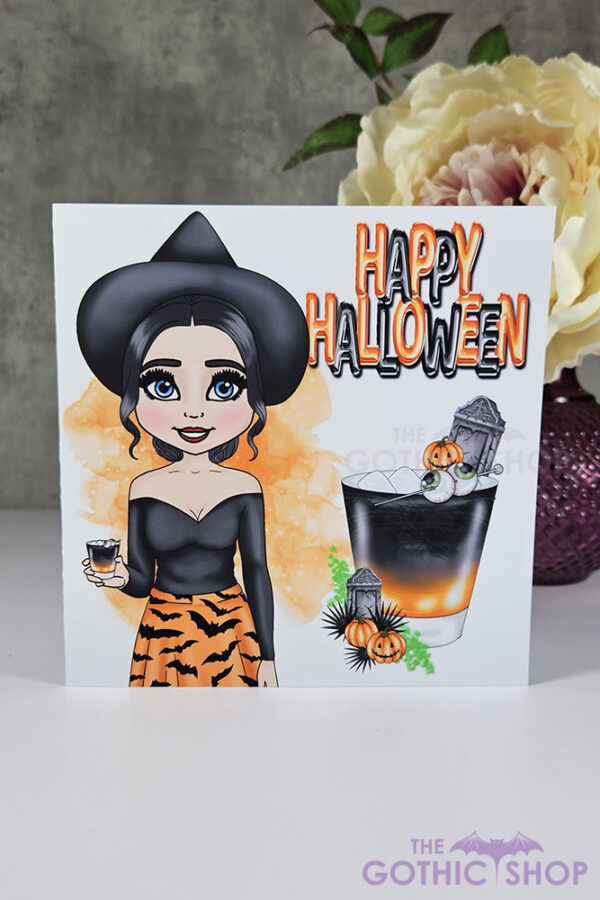 Haunted Cocktail Witch Lady Halloween Gothic Greetings Card