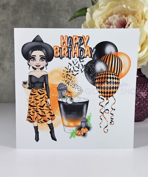Haunted Happy Halloween Cocktail Witch Lady Birthday Gothic Greetings Card