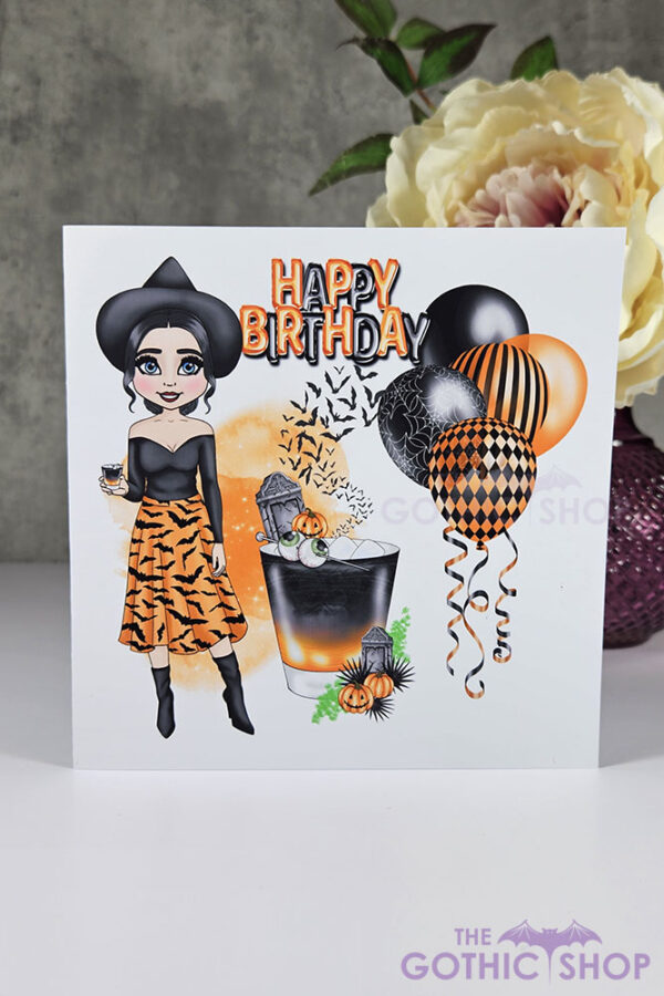 Haunted Happy Halloween Cocktail Witch Lady Birthday Gothic Greetings Card