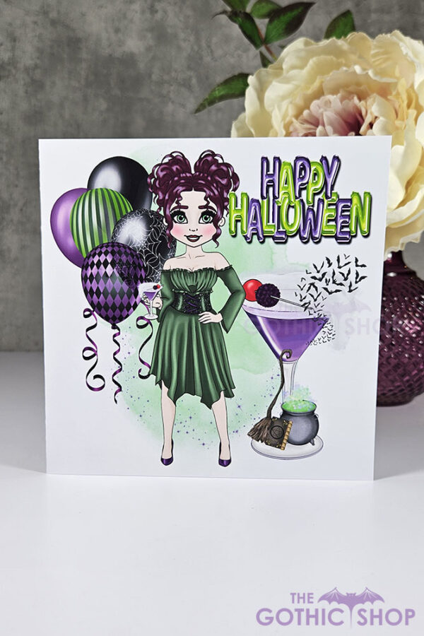 Witches Heart Cocktail Lady Halloween Gothic Greetings Card