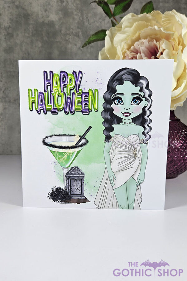 Sour Frankenstein Cocktail Lady Halloween Gothic Greetings Card