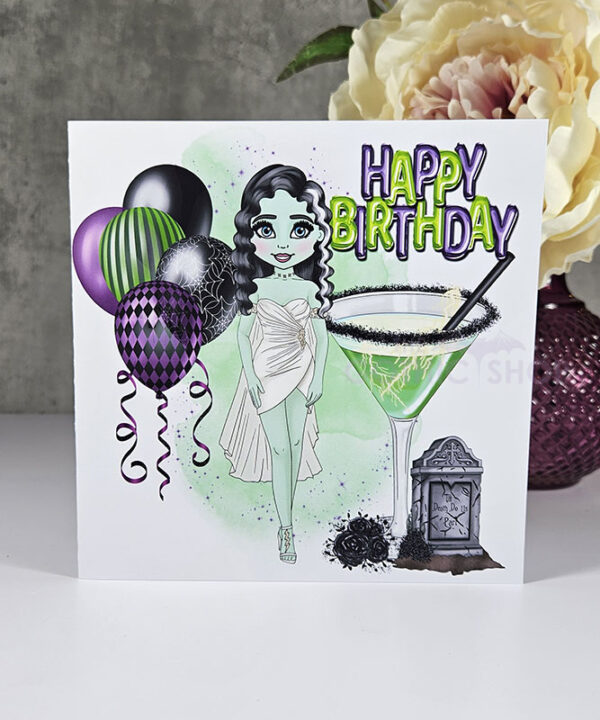 Sour Frankenstein Cocktail Lady Birthday Gothic Greetings Card