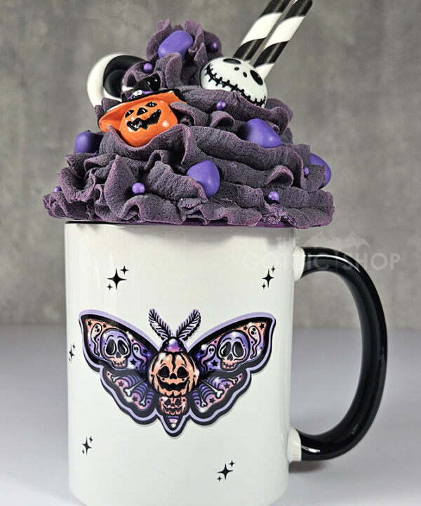 Pumpkin Purple Orange Moth Halloween Gothic Mug