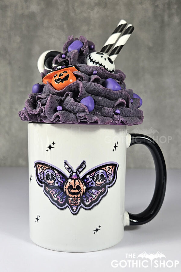 Pumpkin Purple Orange Moth Halloween Gothic Mug