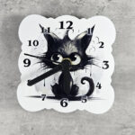 Drippy Spooky Black Cat Small 9cm Square Metal Gothic Wall Clock