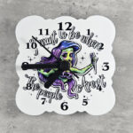 Zombie Mermaid Introvert Small 9cm Square Metal Gothic Wall Clock