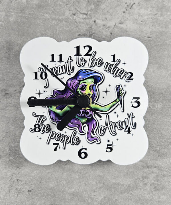 Zombie Mermaid Introvert Small 9cm Square Metal Gothic Wall Clock