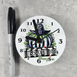 It's Showtime Stripey Pumpkin Small 9cm Round Metal Gothic Wall Clock